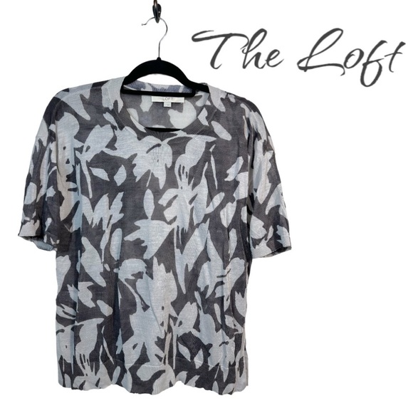 THE LOFT Women's top short sleeve lightweight knit neutrals Ramie size Large - Picture 3 of 5